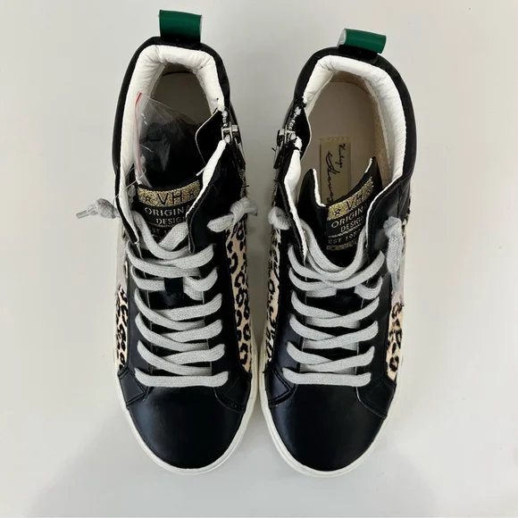 Vintage Havana Leopard High Top Sneakers Size 9 Star Distressed Zip Shoes - Picture 5 of 13